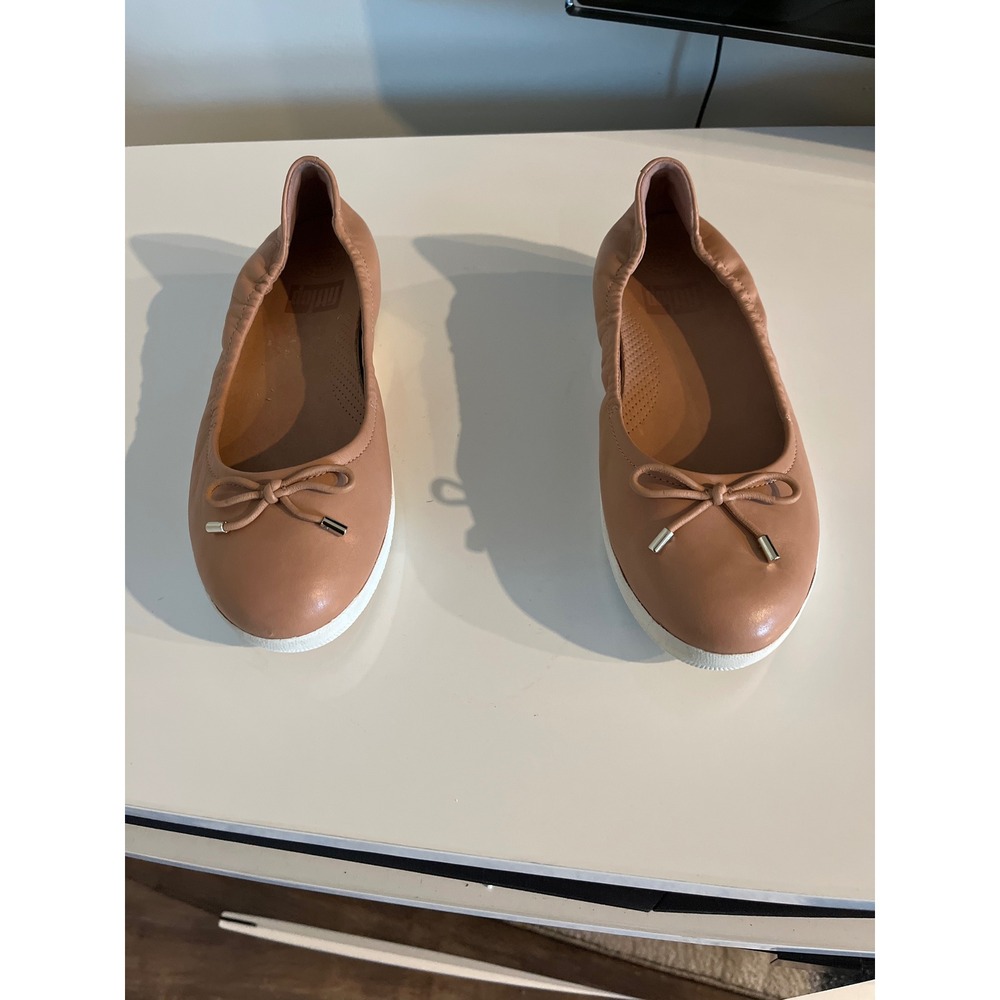 FitFlop‎ Allegro Tan Leather Ballet Flats Supercomff Comfort Shoes Womens 7.5
